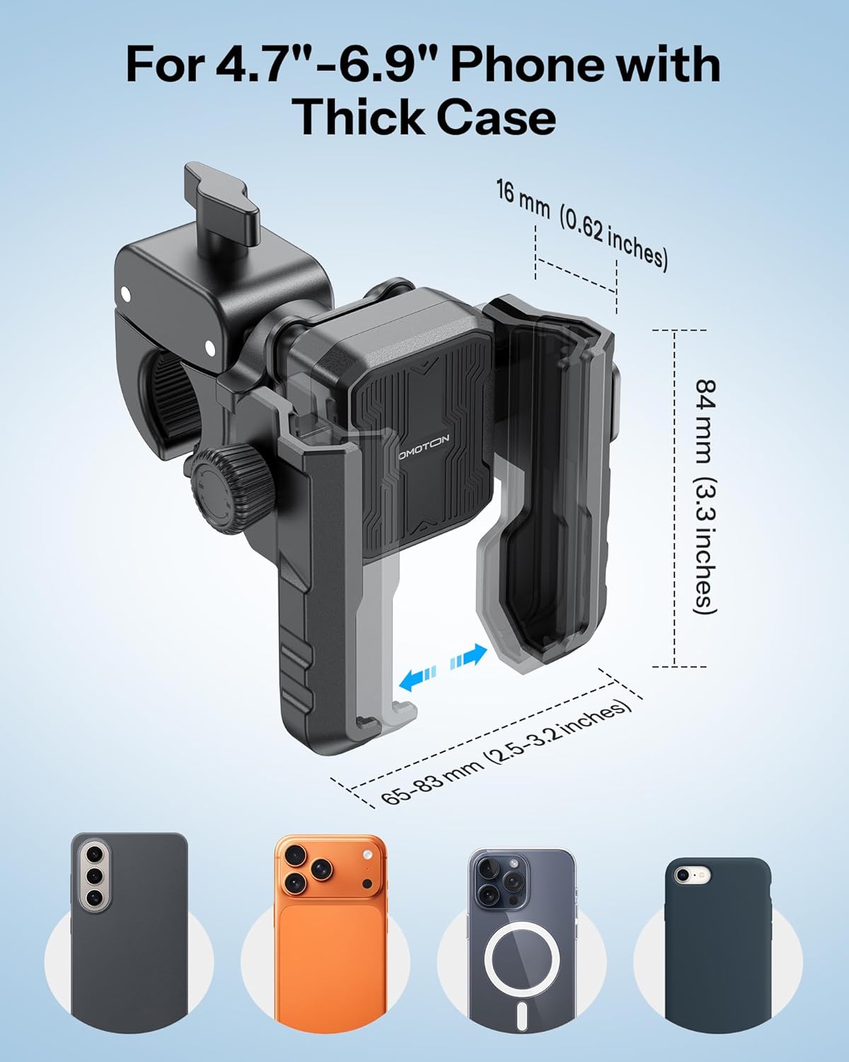 OMOTON BK01 Anti-Vibration Bike Phone Holder for Rearview Mirror & Handlebar, Shockproof Motorcycle Phone Mount with Quick Lock, Fit iPhone & All Android Phone for Electric Scooter/E-Bike/Stroller