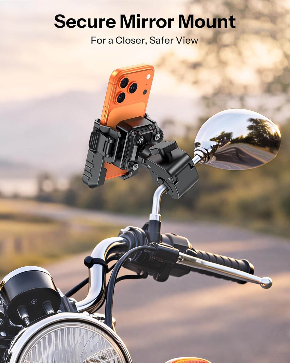 OMOTON BK01 Anti-Vibration Bike Phone Holder for Rearview Mirror & Handlebar, Shockproof Motorcycle Phone Mount with Quick Lock, Fit iPhone & All Android Phone for Electric Scooter/E-Bike/Stroller
