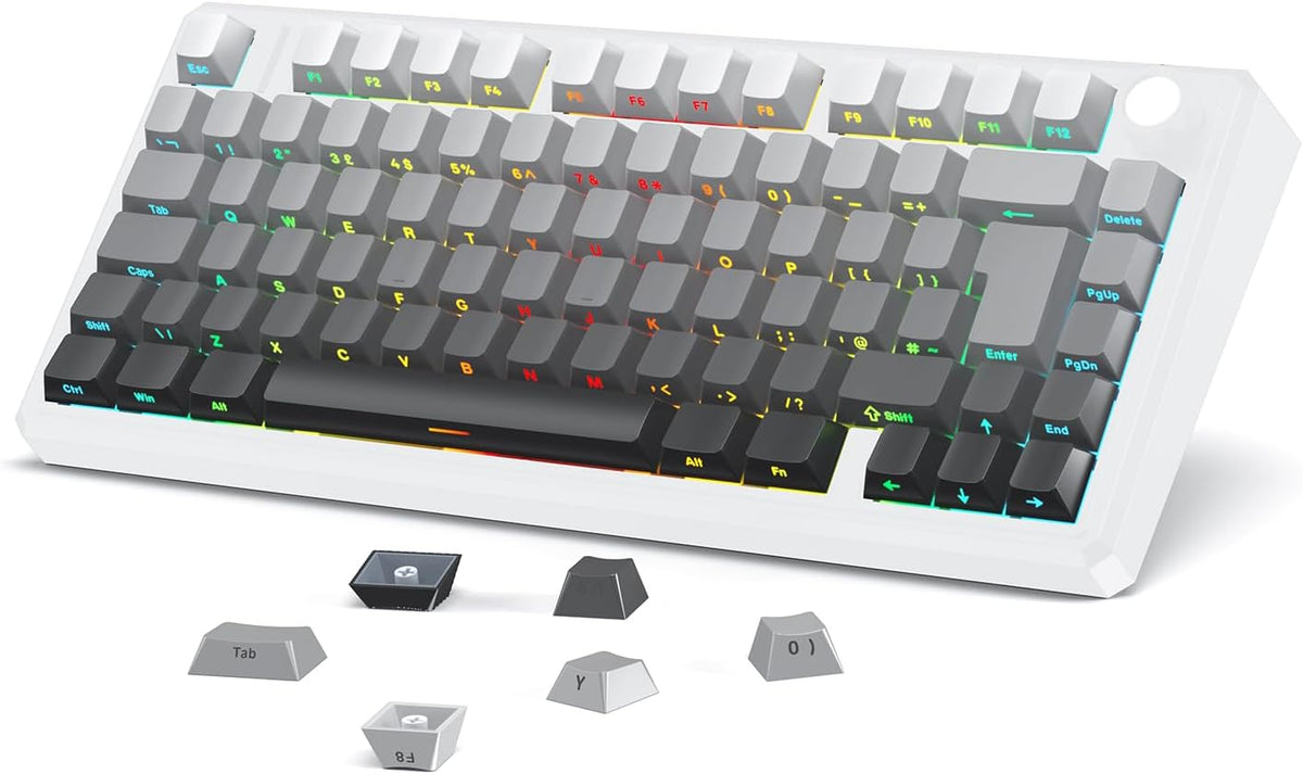 OMOTON Side Print PBT Keycap Set ANSI/ISO UK-Layout, White Grey gradient 127 Keys, Double Shot, Shine Through Custom Keycaps for 61/68/84/87/96/108 MX Switches Keyboards