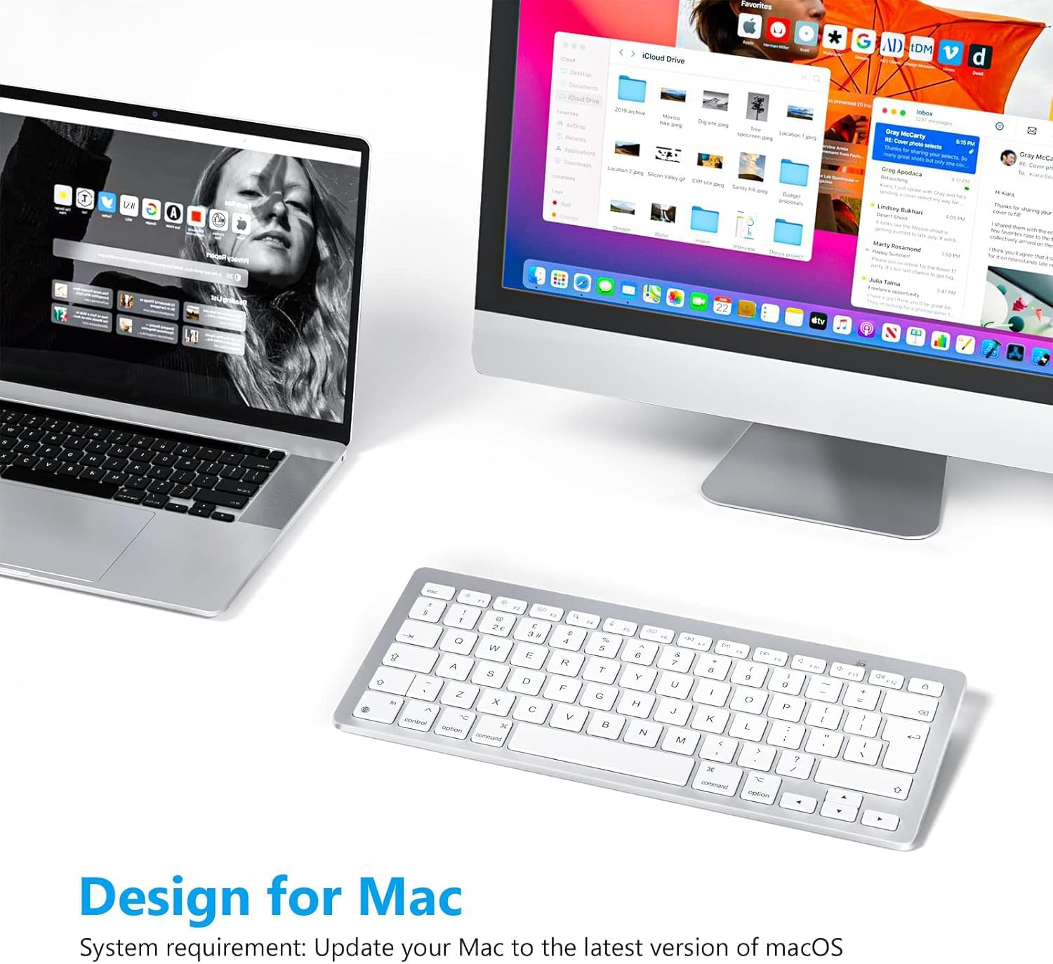 OMOTON Bluetooth Keyboard for Mac, QWERTY UK Layout, Silver Wireless keyboard for Apple MacBook Pro/Air, iMac, Mac Mini/Pro, Office, Home, Travel, School