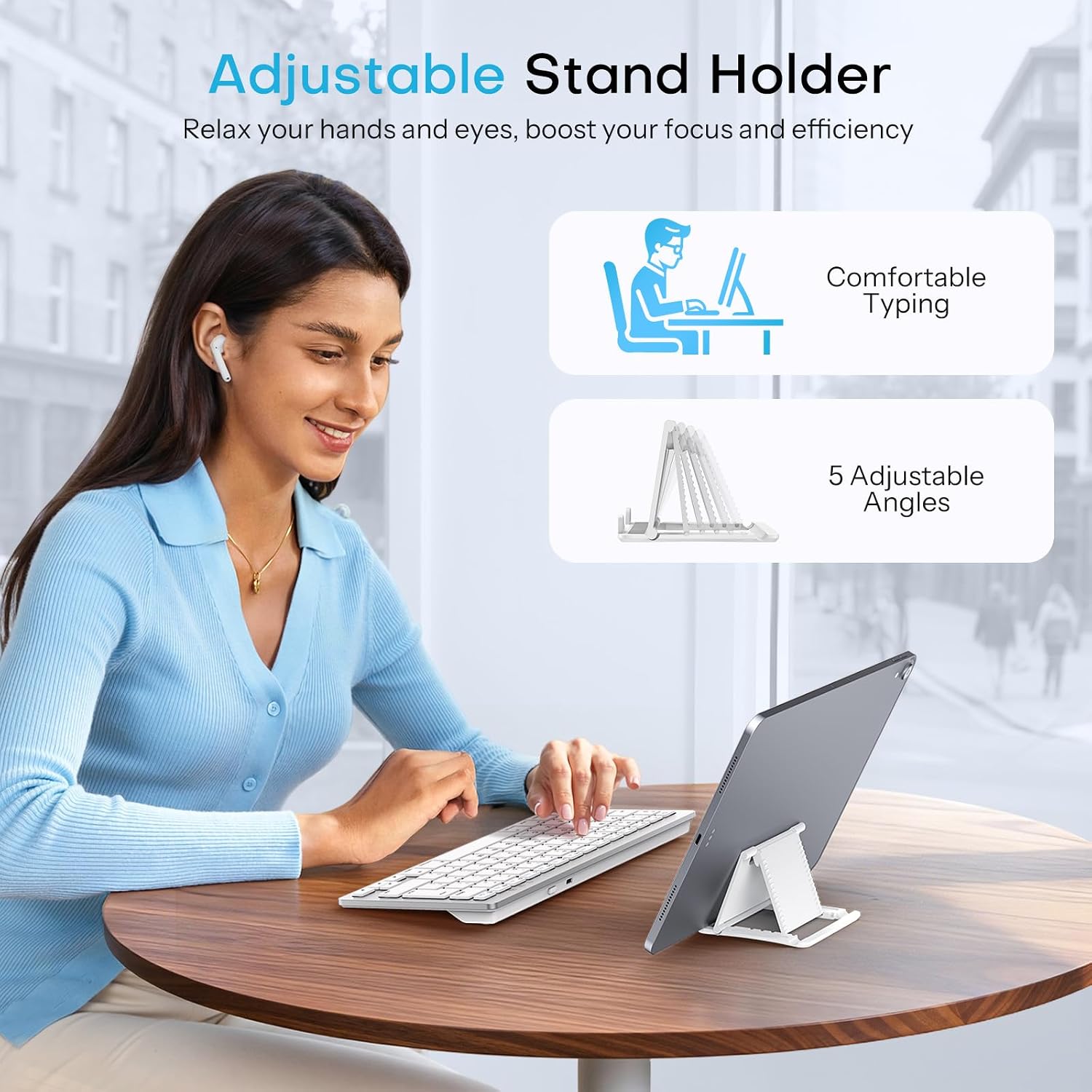 OMOTON Upgraded Rechargeable Wireless Keyboard for iPad, Portable Size Compact Bluetooth iPad Keyboard with UK Layout | 2 Key Stickers| 5-Angle Stand | Works with iPad A16 11th, 10th, Pro, Air