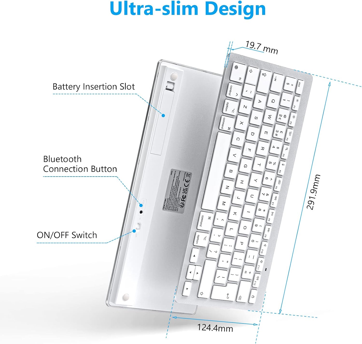 OMOTON Bluetooth Keyboard for Mac, QWERTY UK Layout, Silver Wireless keyboard for Apple MacBook Pro/Air, iMac, Mac Mini/Pro, Office, Home, Travel, School