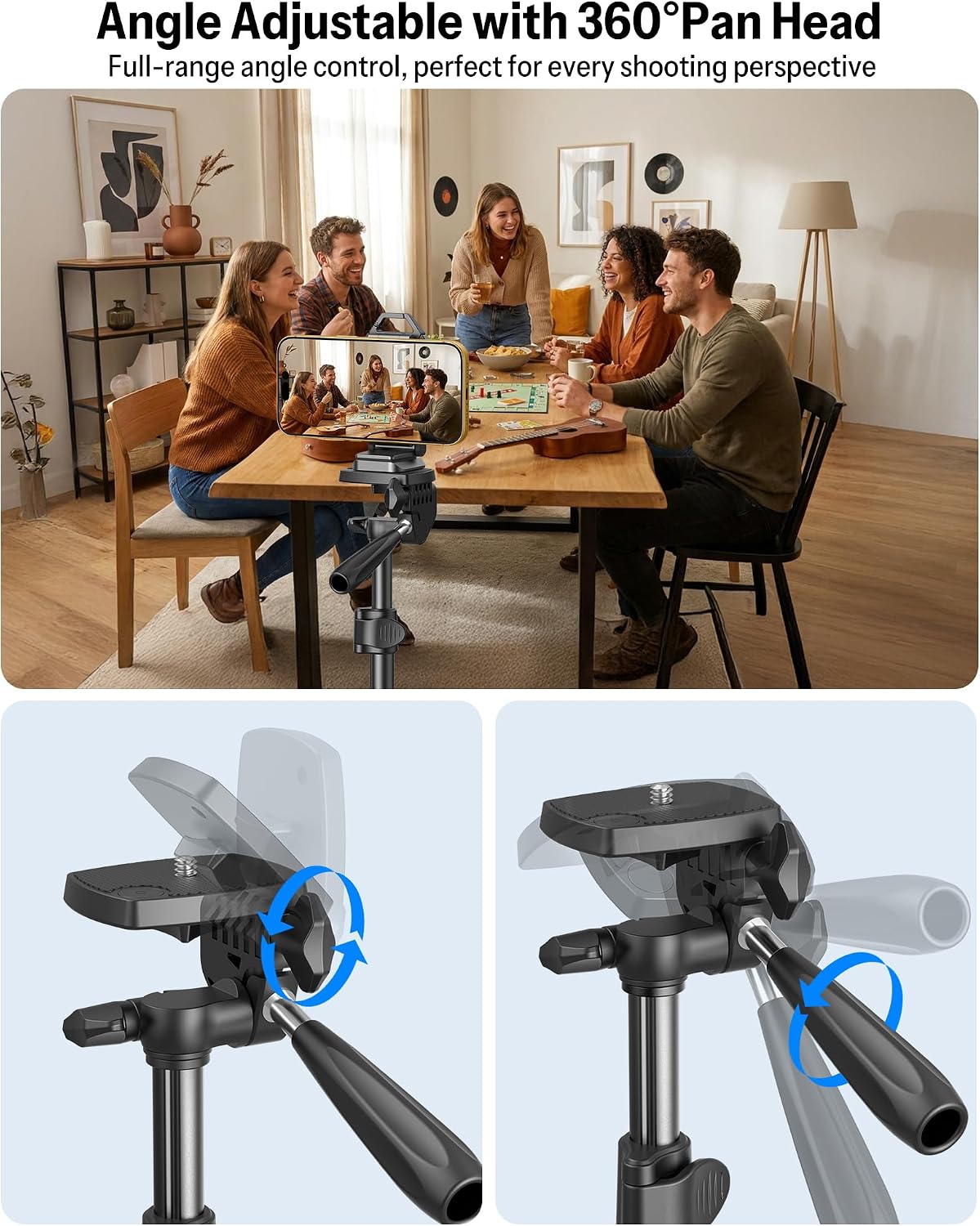 OMOTON TP02-Pro-PK 65" Magnetic Phone Tripod Kit with Fill Light & 2 Remote | Arca-type Base with a 1/4" Screw Hole, Adjustable Height, 10-level Adjustable Brightness, USB-C Charging, for iPhone 12-17