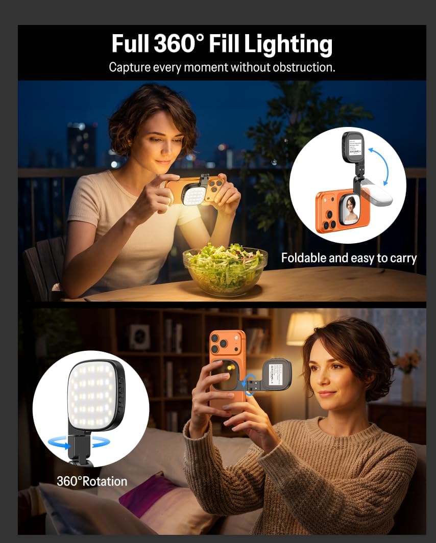 OMOTON TP02-Pro-CK Magnetic Phone Holder Kit with Fill Light & 2 Remotes | Arca-type Base with a 1/4" Screw Hole, 3 Color Temperatures ,10-level adjustable brightness, USB-C Charging, for iPhone 12-17