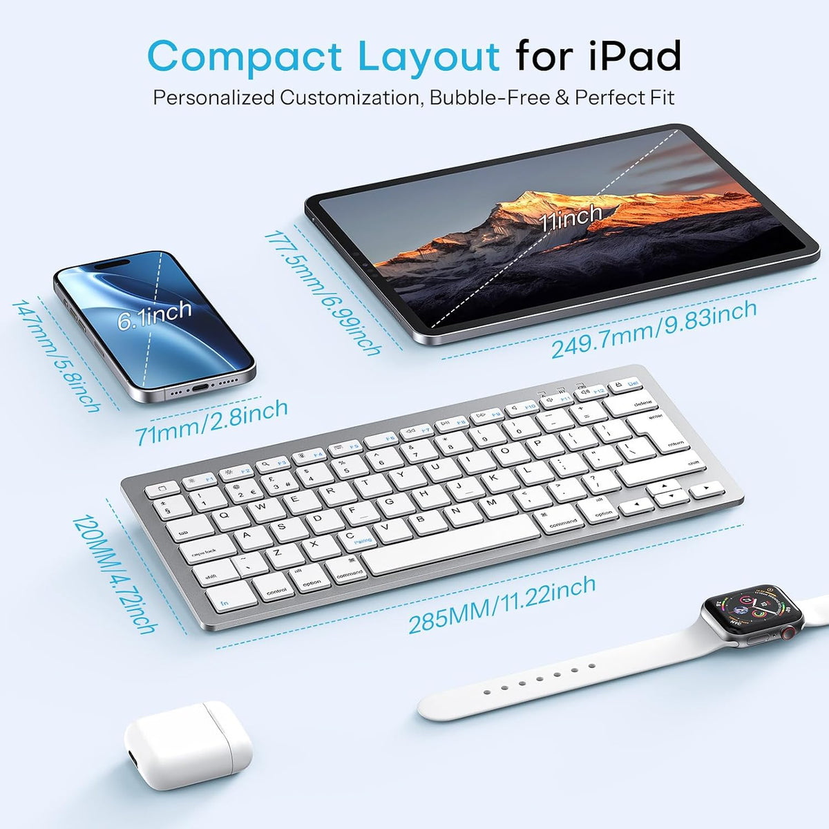 OMOTON Upgraded Rechargeable Wireless Keyboard for iPad, Portable Size Compact Bluetooth iPad Keyboard with UK Layout | 2 Key Stickers| 5-Angle Stand | Works with iPad A16 11th, 10th, Pro, Air