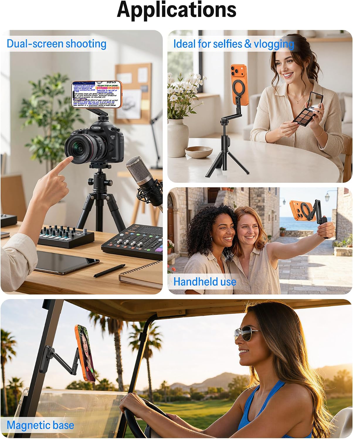 OMOTON Magnetic Phone Mount for Tripod Camera with Arca Base Cold Shoe 1/4" | Aluminum 360° Adjustable, Detachable Base with Magnet for Steel Surface for Gym Golf Cart Video Recording, for iPhone Android