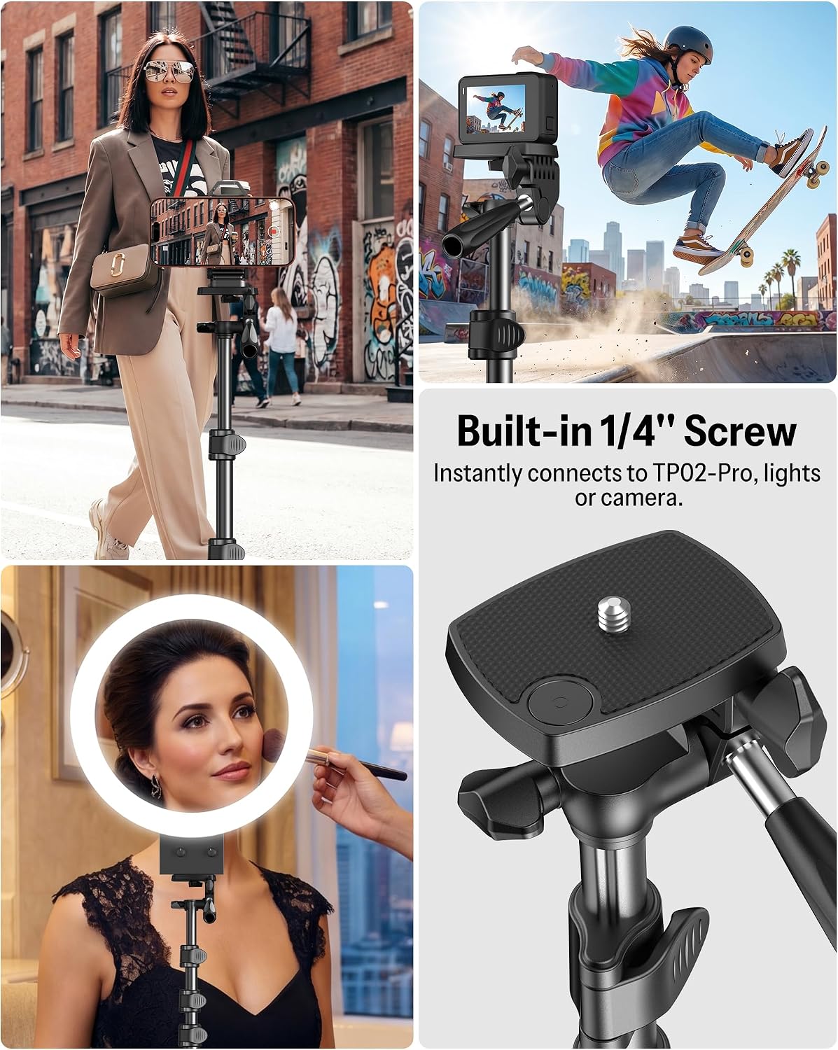 OMOTON TP02-Pro-PK 65" Magnetic Phone Tripod Kit with Fill Light & 2 Remote | Arca-type Base with a 1/4" Screw Hole, Adjustable Height, 10-level Adjustable Brightness, USB-C Charging, for iPhone 12-17