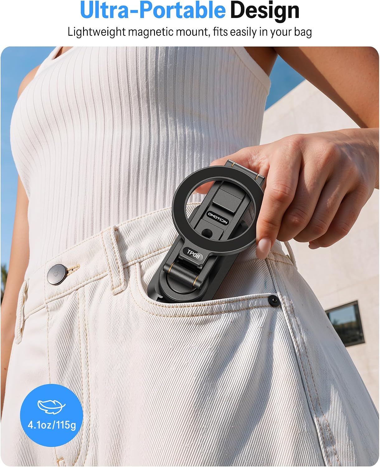 OMOTON Magnetic Phone Mount for Tripod Camera with Arca Base Cold Shoe 1/4" | Aluminum 360° Adjustable, Detachable Base with Magnet for Steel Surface for Gym Golf Cart Video Recording, for iPhone Android