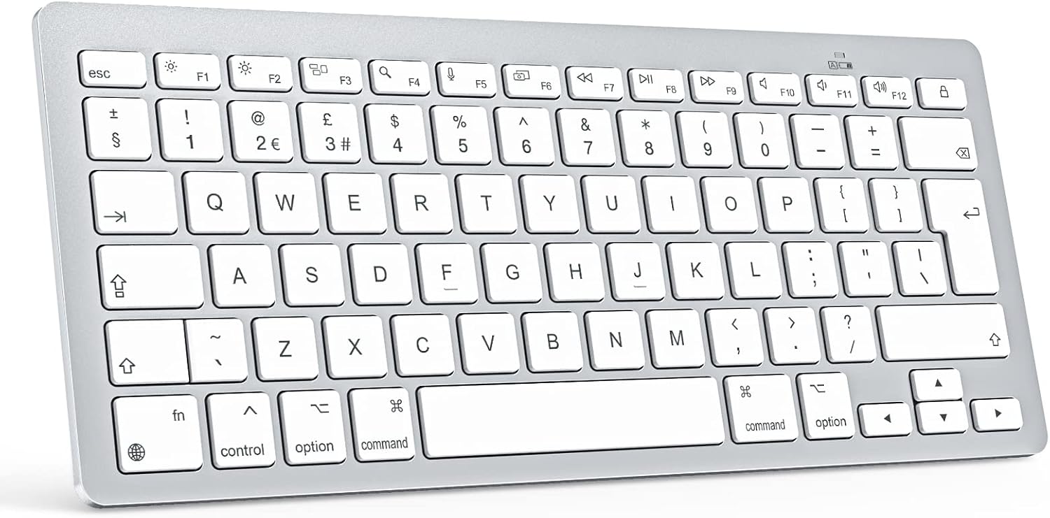 OMOTON Bluetooth Keyboard for Mac, QWERTY UK Layout, Silver Wireless keyboard for Apple MacBook Pro/Air, iMac, Mac Mini/Pro, Office, Home, Travel, School