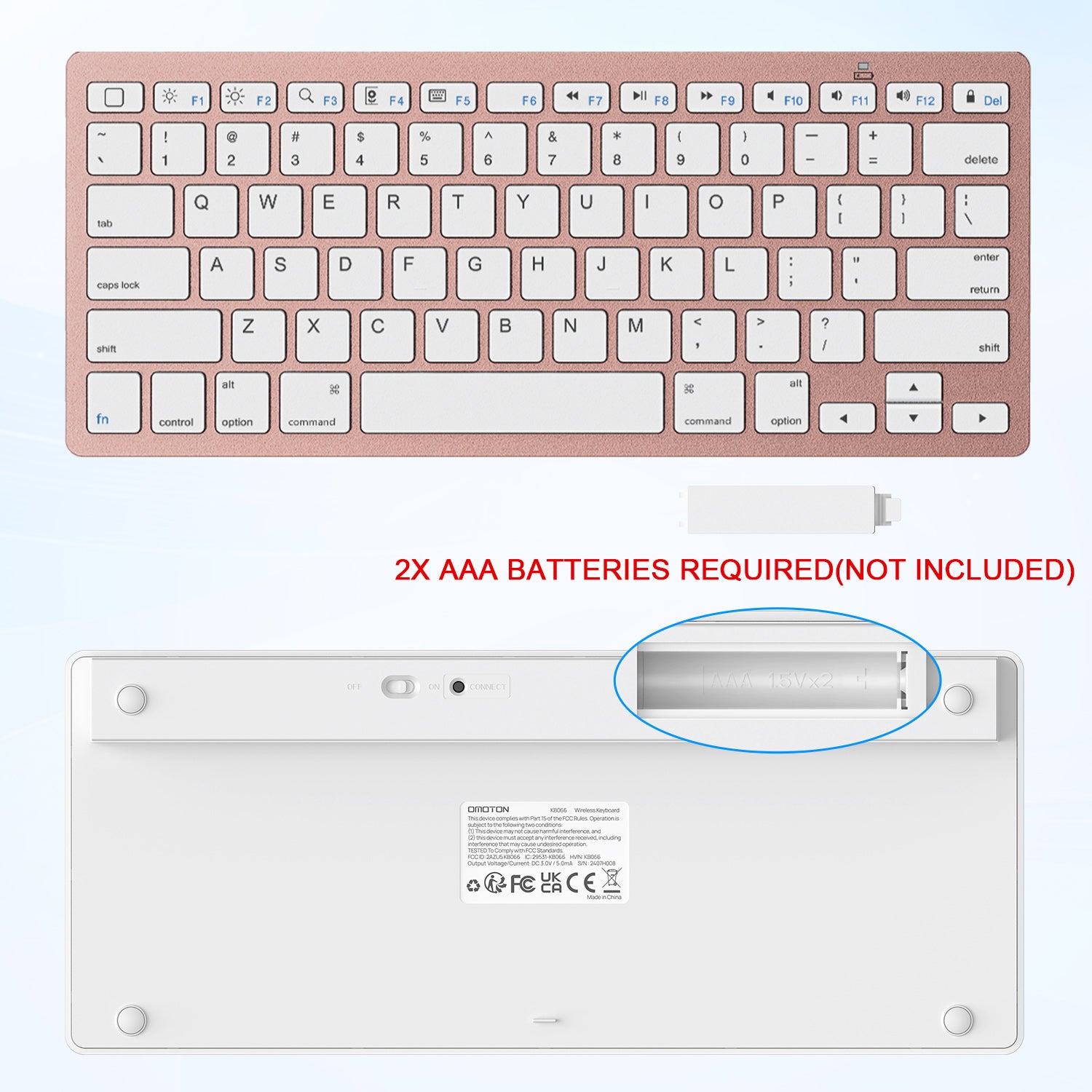 OMOTON Ultra-Slim Bluetooth Keyboard for iPad 11th/10th/9th/8th/7th, iPad Pro/Air/Mini and iPhone Series, Wireless iOS Keyboard with 12 Multimedia Keys for Office, Home, Travel, School, Pink Gold