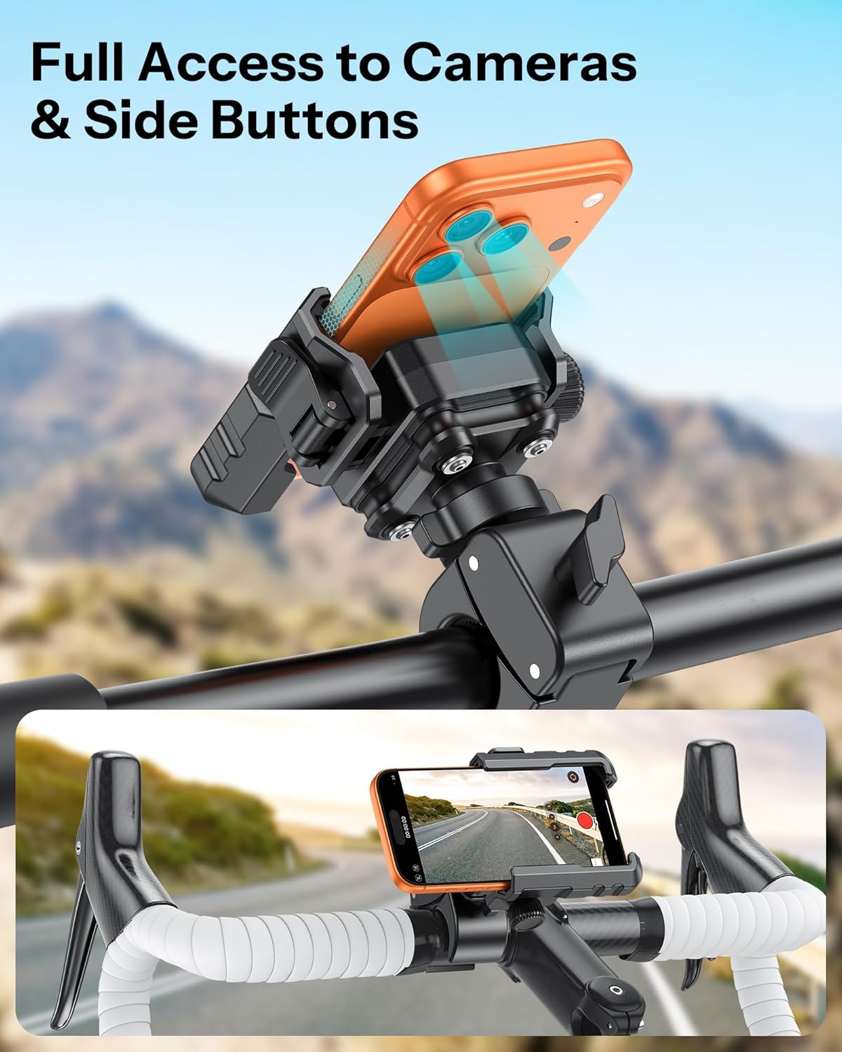 OMOTON BK01 Anti-Vibration Bike Phone Holder for Rearview Mirror & Handlebar, Shockproof Motorcycle Phone Mount with Quick Lock, Fit iPhone & All Android Phone for Electric Scooter/E-Bike/Stroller