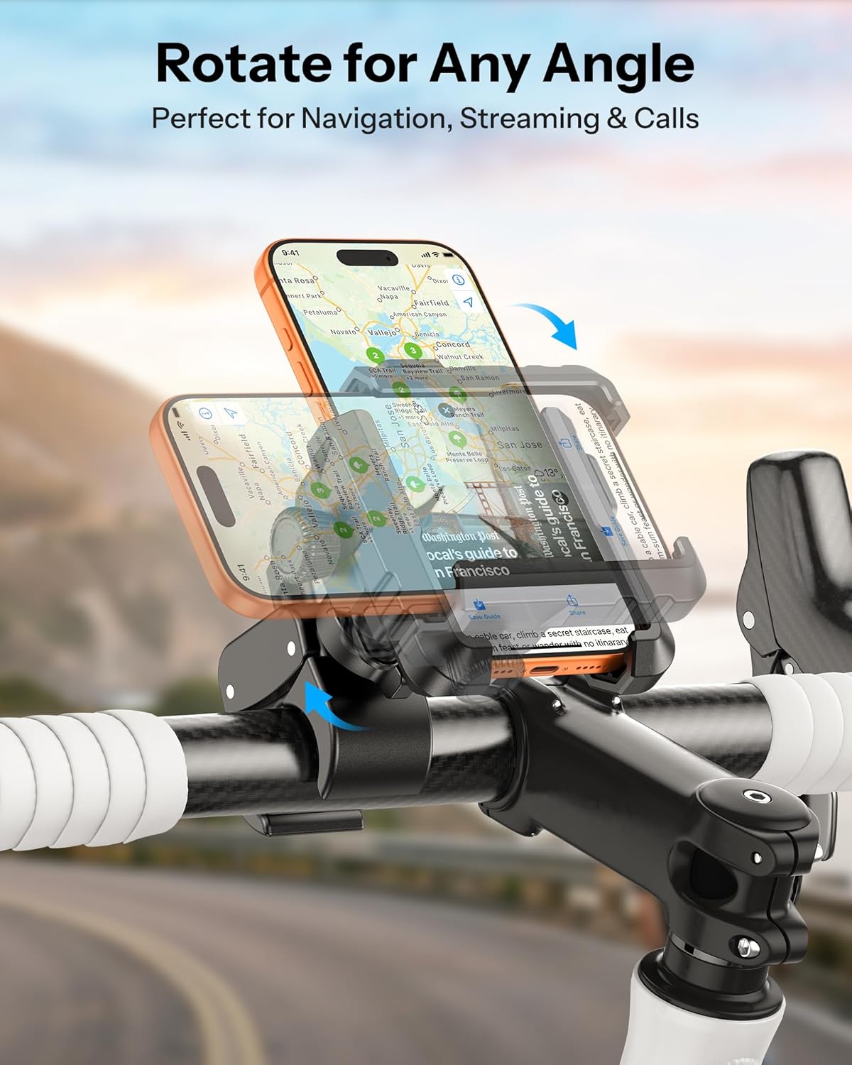 OMOTON BK01 Anti-Vibration Bike Phone Holder for Rearview Mirror & Handlebar, Shockproof Motorcycle Phone Mount with Quick Lock, Fit iPhone & All Android Phone for Electric Scooter/E-Bike/Stroller