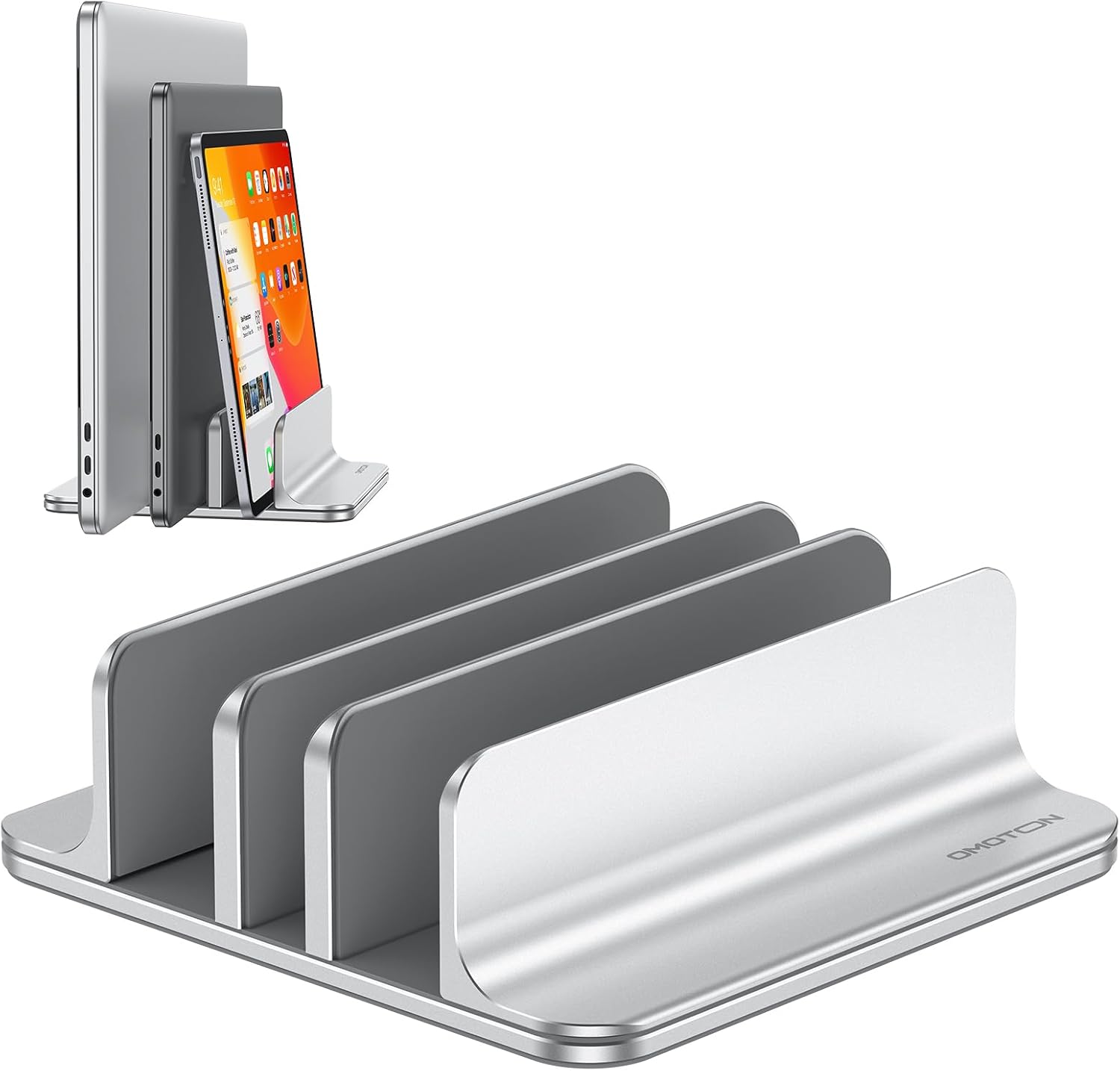 OMOTON Vertical Laptop Stand [Updated 3-Slots Version], Desktop Aluminum Mac Book Stand with Adjustable Dock Size, Fits All Mac Book, Chrome Book and Gaming Laptops (Up to 17.3 inch)
