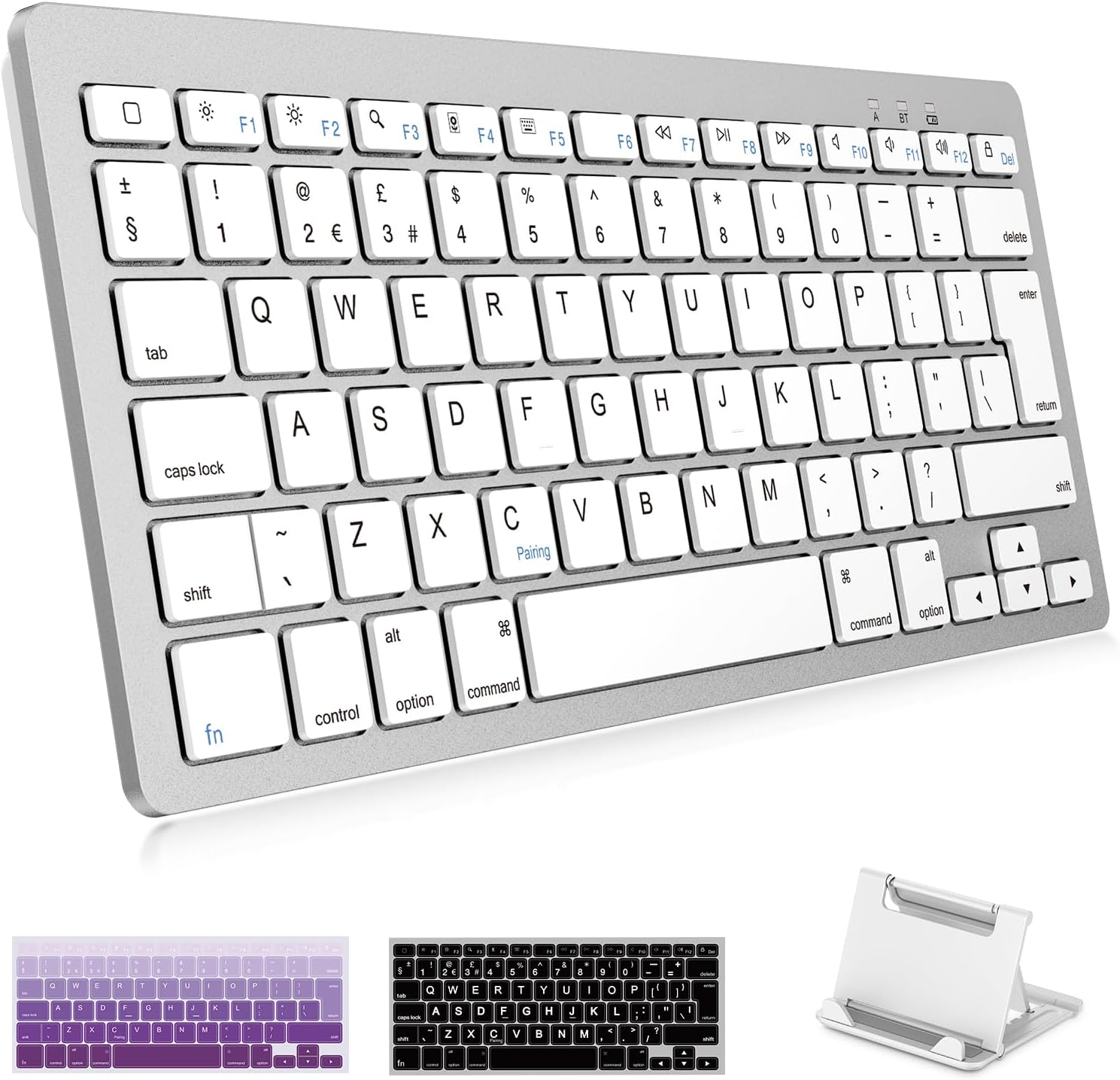 OMOTON Upgraded Rechargeable Wireless Keyboard for iPad, Portable Size Compact Bluetooth iPad Keyboard with UK Layout | 2 Key Stickers| 5-Angle Stand | Works with iPad A16 11th, 10th, Pro, Air