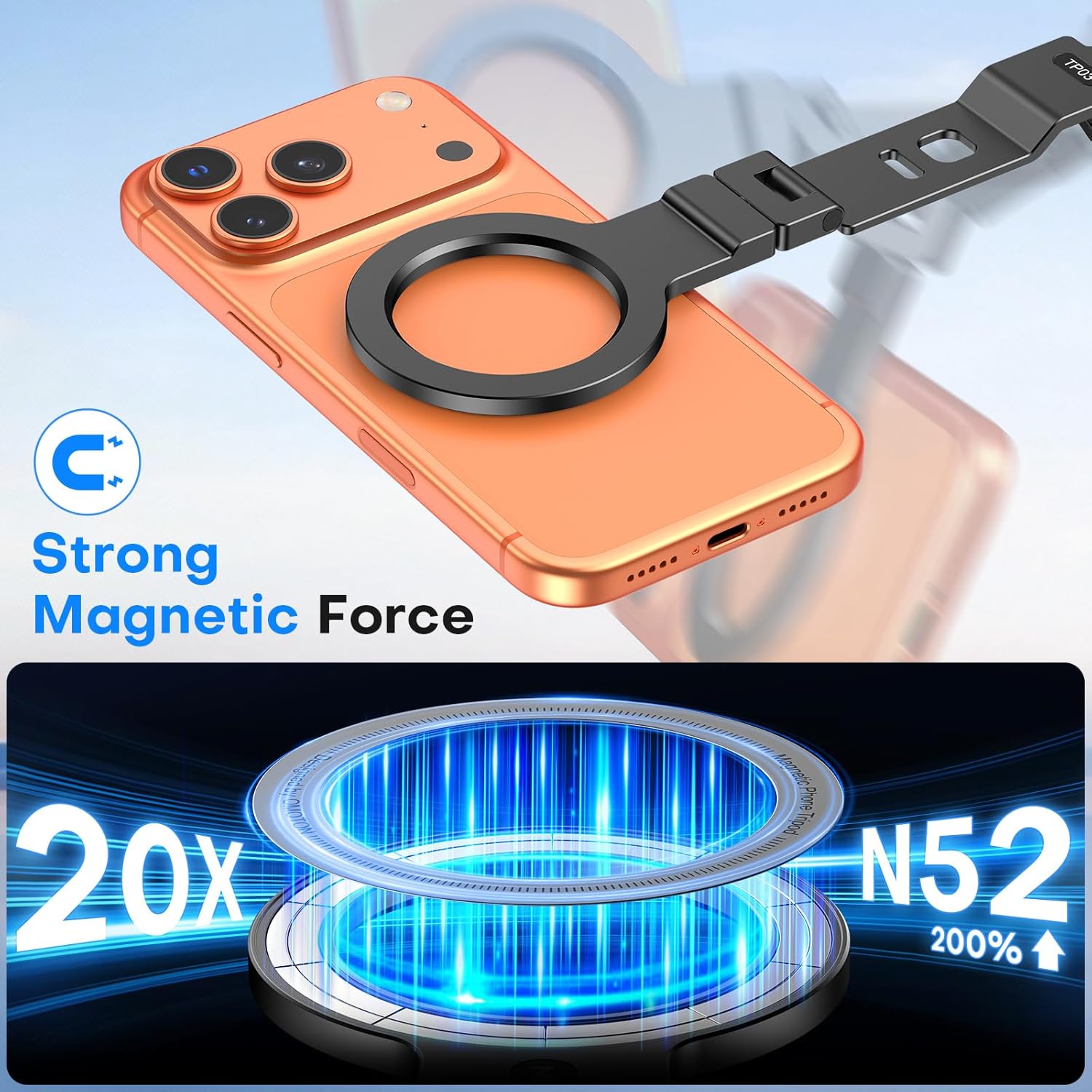 OMOTON TP03 [Ultra-Slim] for MagSafe Tripod, 360°Rotating Magnetic Phone Tripod for iPhone 17/16/15 Pro Max Air, Foldable Cell Phone Stand with 1/4" Screw & Hook Fits Vlog, Gym, Travel Essentials