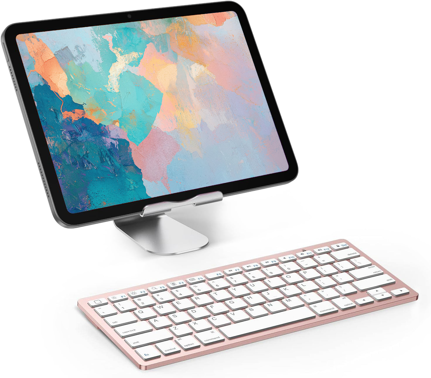 OMOTON Ultra-Slim Bluetooth Keyboard for iPad 11th/10th/9th/8th/7th, iPad Pro/Air/Mini and iPhone Series, Wireless iOS Keyboard with 12 Multimedia Keys for Office, Home, Travel, School, Pink Gold