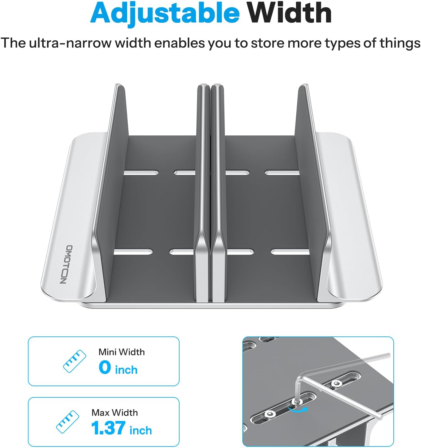 OMOTON Vertical Laptop Stand [Updated 3-Slots Version], Desktop Aluminum Mac Book Stand with Adjustable Dock Size, Fits All Mac Book, Chrome Book and Gaming Laptops (Up to 17.3 inch)