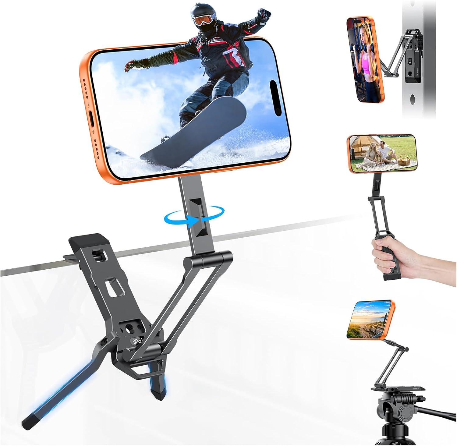 OMOTON TP06 [Equipped Lanyard] for MagSafe Tripod Hook with Magnet Back & Arca-Swiss Base, 360°Rotating with 1/4" Screw, Magnetic Phone Tripod for iPhone 17/16 Pro Max Air Fits Vlog, Travel, Gym