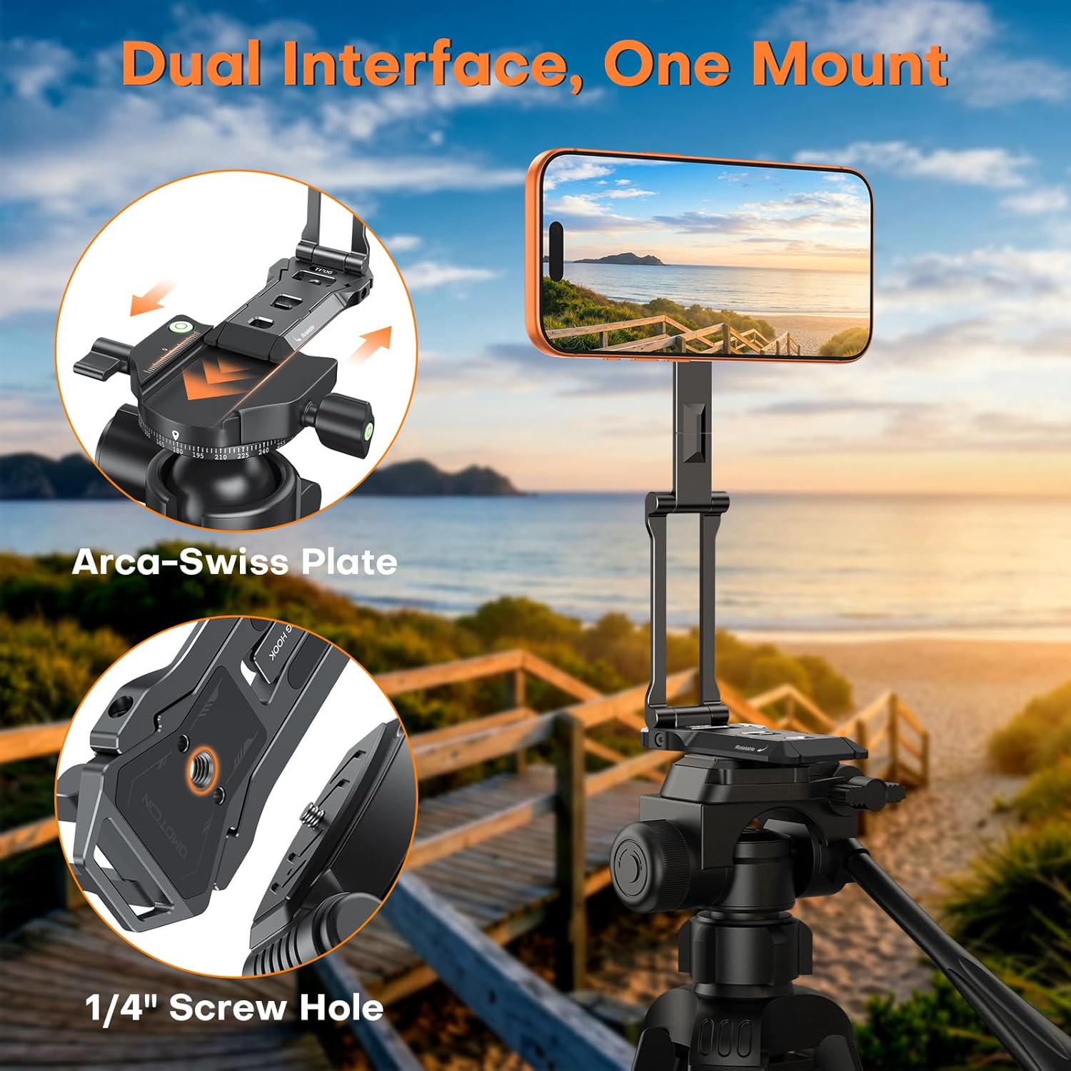 OMOTON TP06 [Equipped Lanyard] for MagSafe Tripod Hook with Magnet Back & Arca-Swiss Base, 360°Rotating with 1/4" Screw, Magnetic Phone Tripod for iPhone 17/16 Pro Max Air Fits Vlog, Travel, Gym
