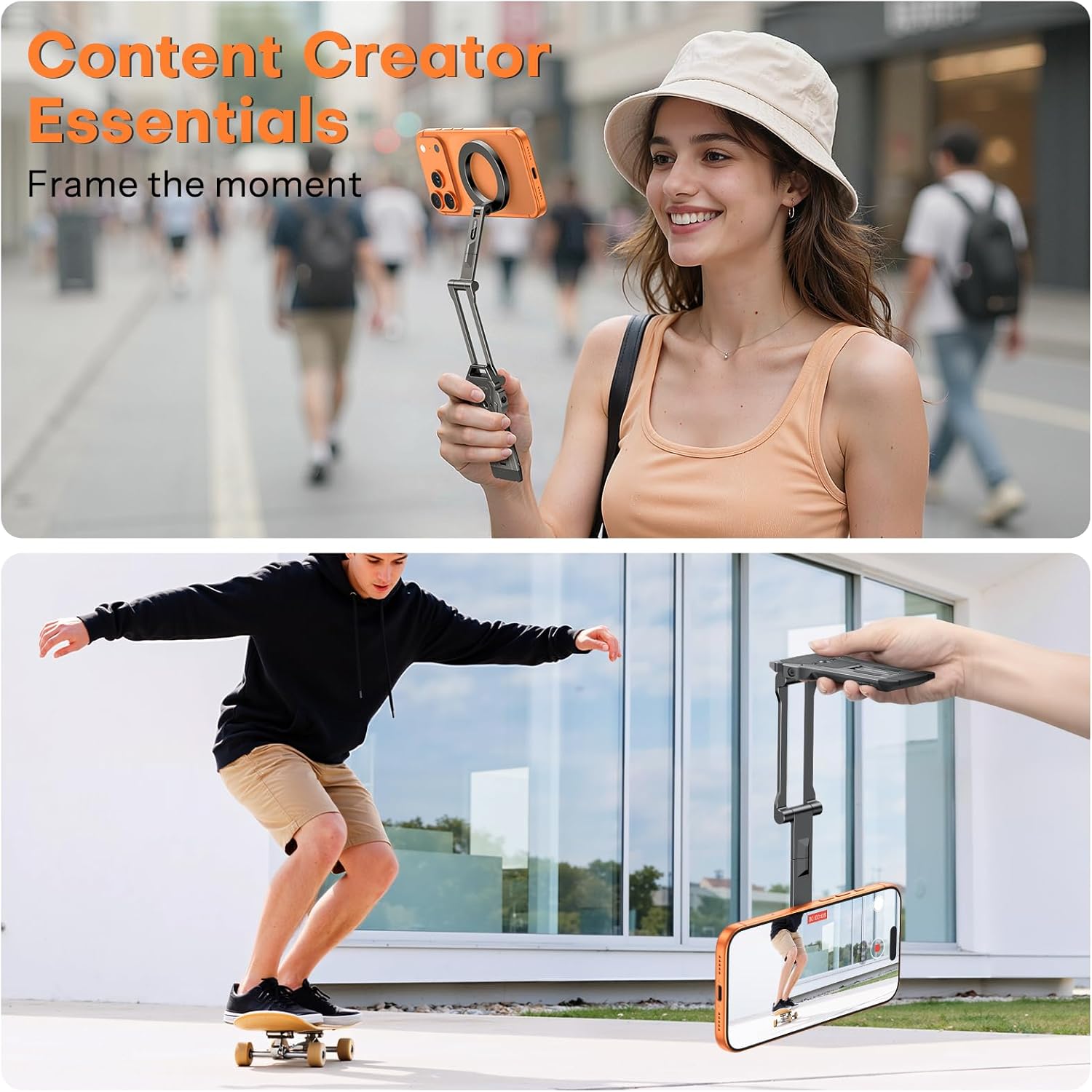 OMOTON TP06 [Equipped Lanyard] for MagSafe Tripod Hook with Magnet Back & Arca-Swiss Base, 360°Rotating with 1/4" Screw, Magnetic Phone Tripod for iPhone 17/16 Pro Max Air Fits Vlog, Travel, Gym