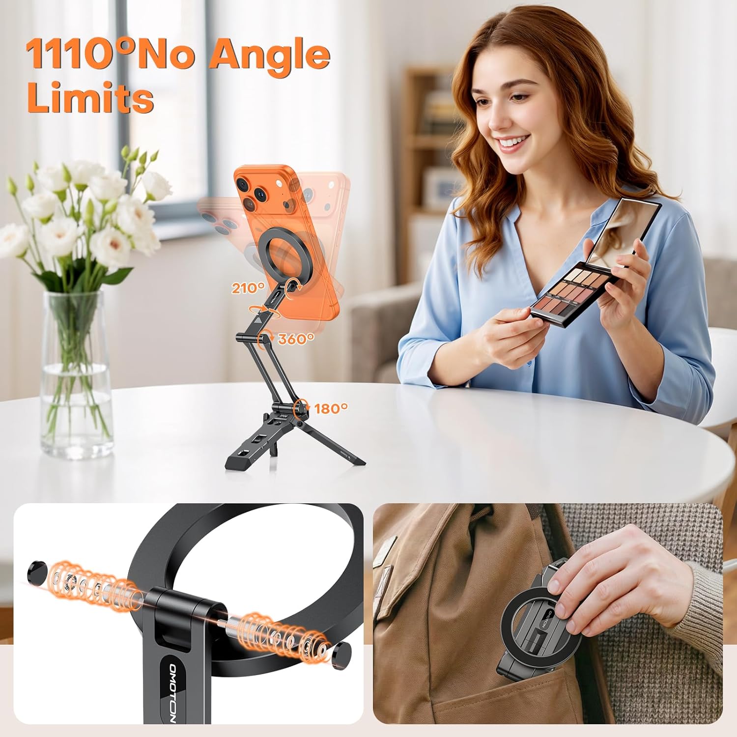 OMOTON TP06 [Equipped Lanyard] for MagSafe Tripod Hook with Magnet Back & Arca-Swiss Base, 360°Rotating with 1/4" Screw, Magnetic Phone Tripod for iPhone 17/16 Pro Max Air Fits Vlog, Travel, Gym