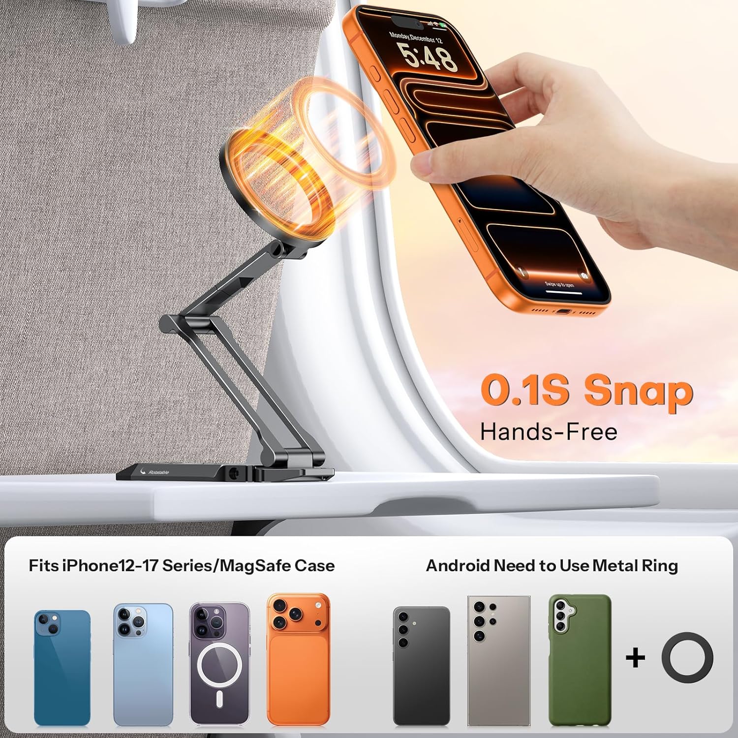 OMOTON TP06 [Equipped Lanyard] for MagSafe Tripod Hook with Magnet Back & Arca-Swiss Base, 360°Rotating with 1/4" Screw, Magnetic Phone Tripod for iPhone 17/16 Pro Max Air Fits Vlog, Travel, Gym