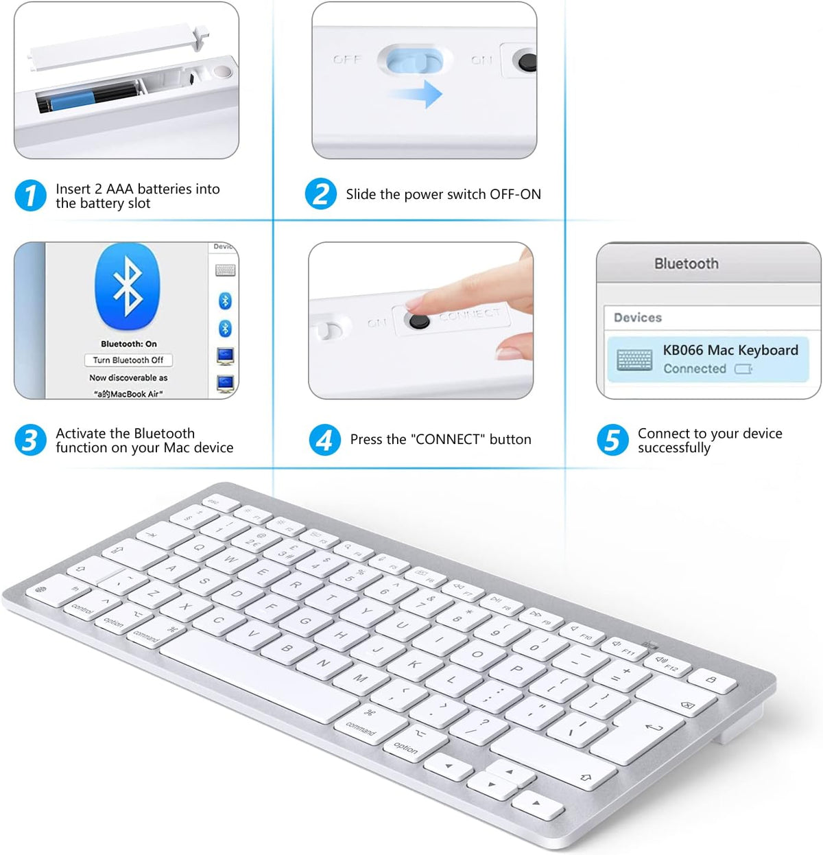 OMOTON Bluetooth Keyboard for Mac, QWERTY UK Layout, Silver Wireless keyboard for Apple MacBook Pro/Air, iMac, Mac Mini/Pro, Office, Home, Travel, School