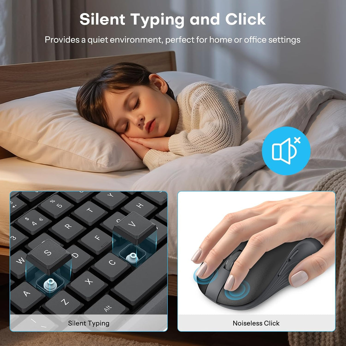 OMOTON Wireless Keyboard and Mouse Combo 2.4GHz with Phone Holder, Black Silent Keyboard, Full Size Quiet Set, Ergonomic Design, 3-Level DPI Quiet Click Mouse for Windows/PC/Laptop/Computer
