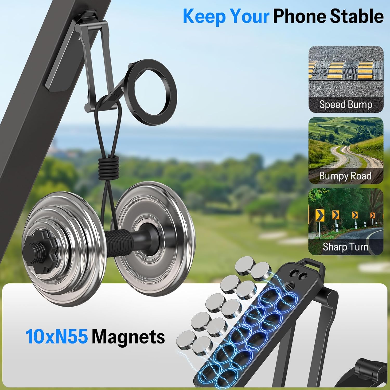 OMOTON Magnetic Golf Cart Phone Holder