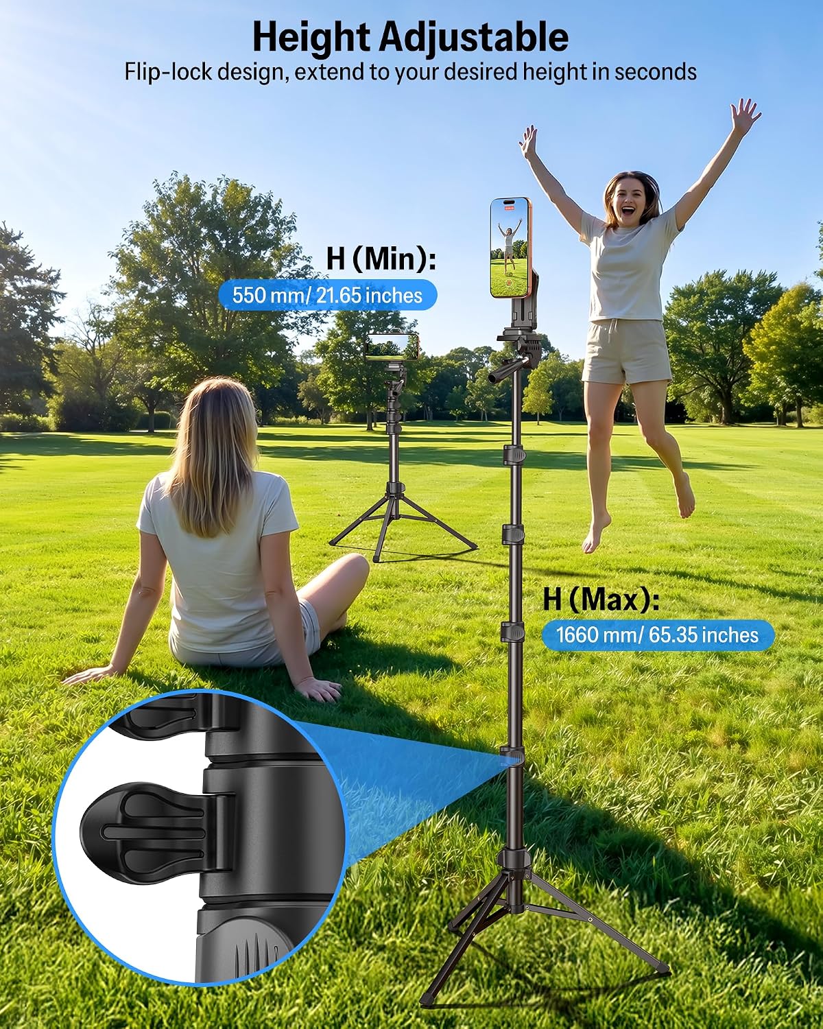 OMOTON TP02-Pro-PK 65" Magnetic Phone Tripod Kit with Fill Light & 2 Remote | Arca-type Base with a 1/4" Screw Hole, Adjustable Height, 10-level Adjustable Brightness, USB-C Charging, for iPhone 12-17