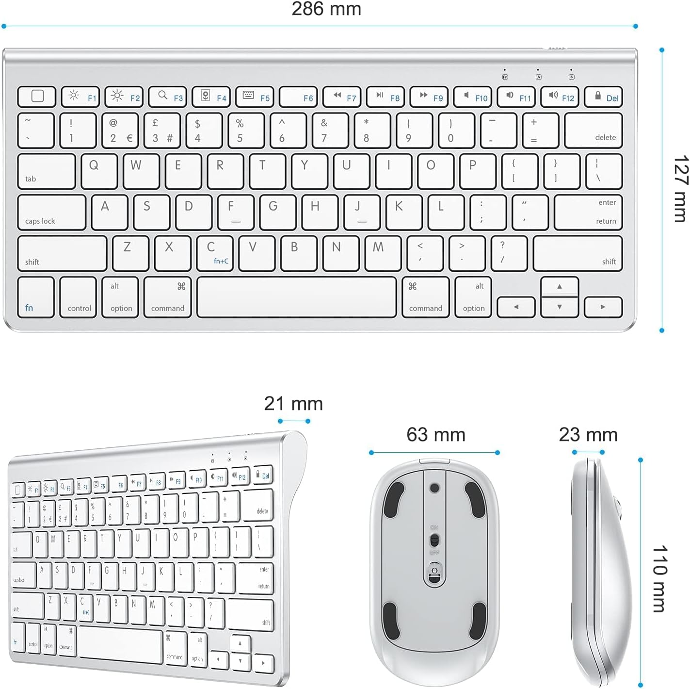 OMOTON Bluetooth Keyboard and Mouse Set Compatible with all iPad Series. With Foldable Bracket, Light and Easy to Carry, Suitable for Business Travel/Home/Office, Silver