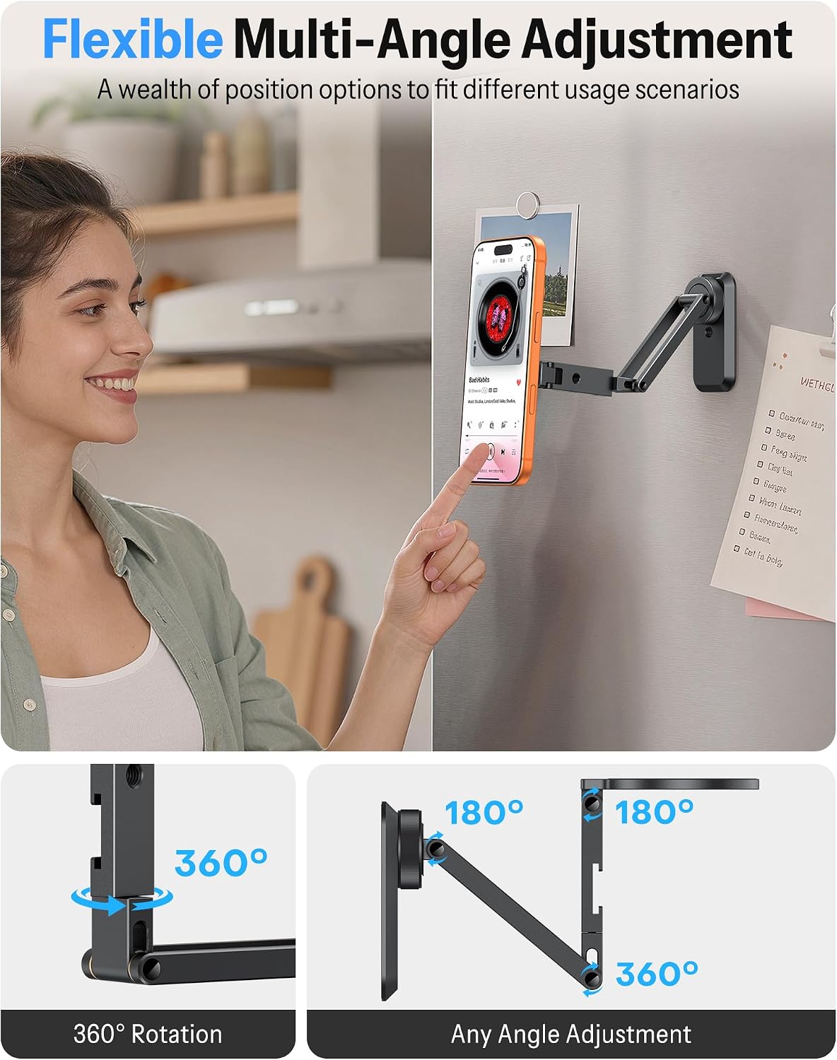 OMOTON Magnetic Phone Mount for Tripod Camera with Arca Base Cold Shoe 1/4" | Aluminum 360° Adjustable, Detachable Base with Magnet for Steel Surface for Gym Golf Cart Video Recording, for iPhone Android