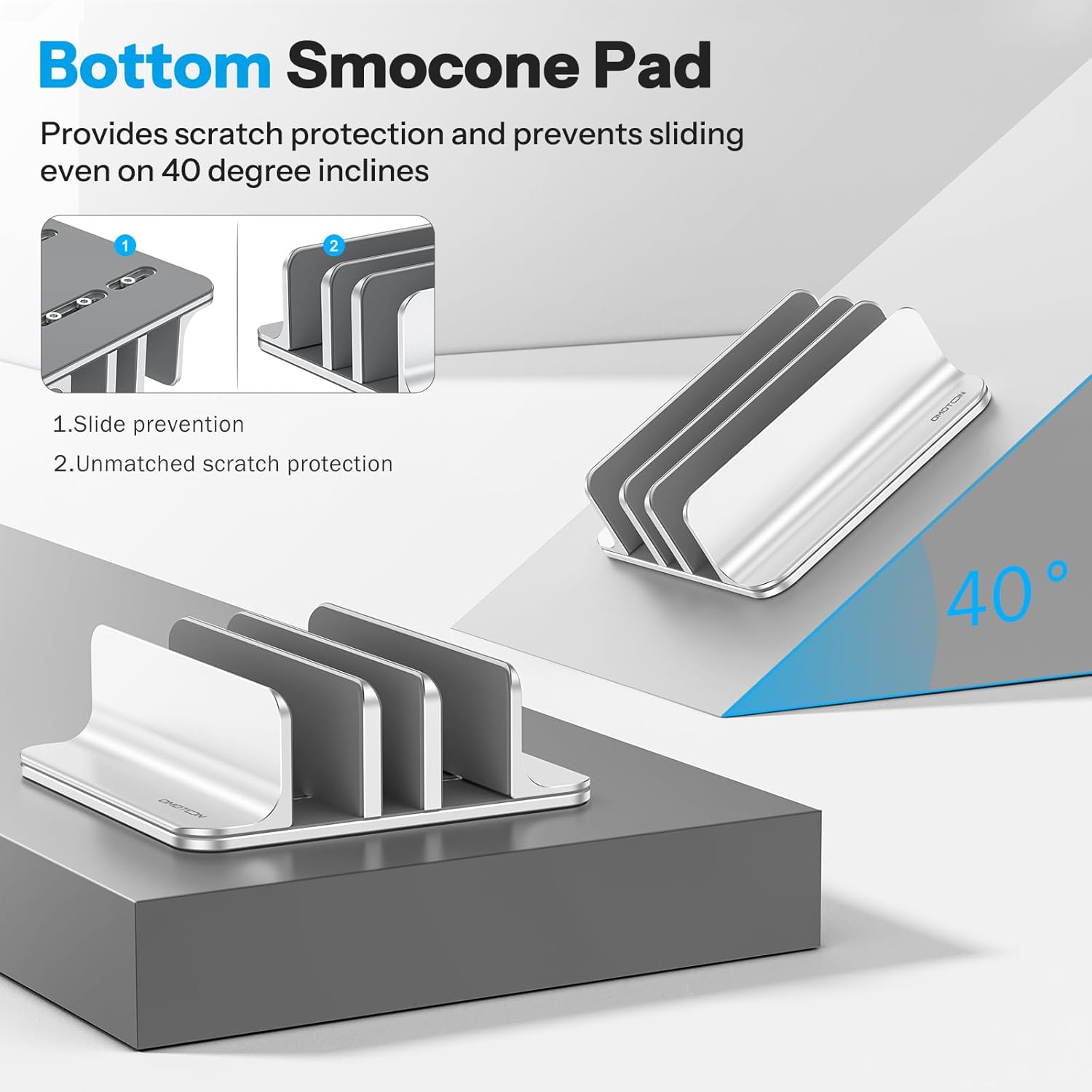 OMOTON Vertical Laptop Stand [Updated 3-Slots Version], Desktop Aluminum Mac Book Stand with Adjustable Dock Size, Fits All Mac Book, Chrome Book and Gaming Laptops (Up to 17.3 inch)