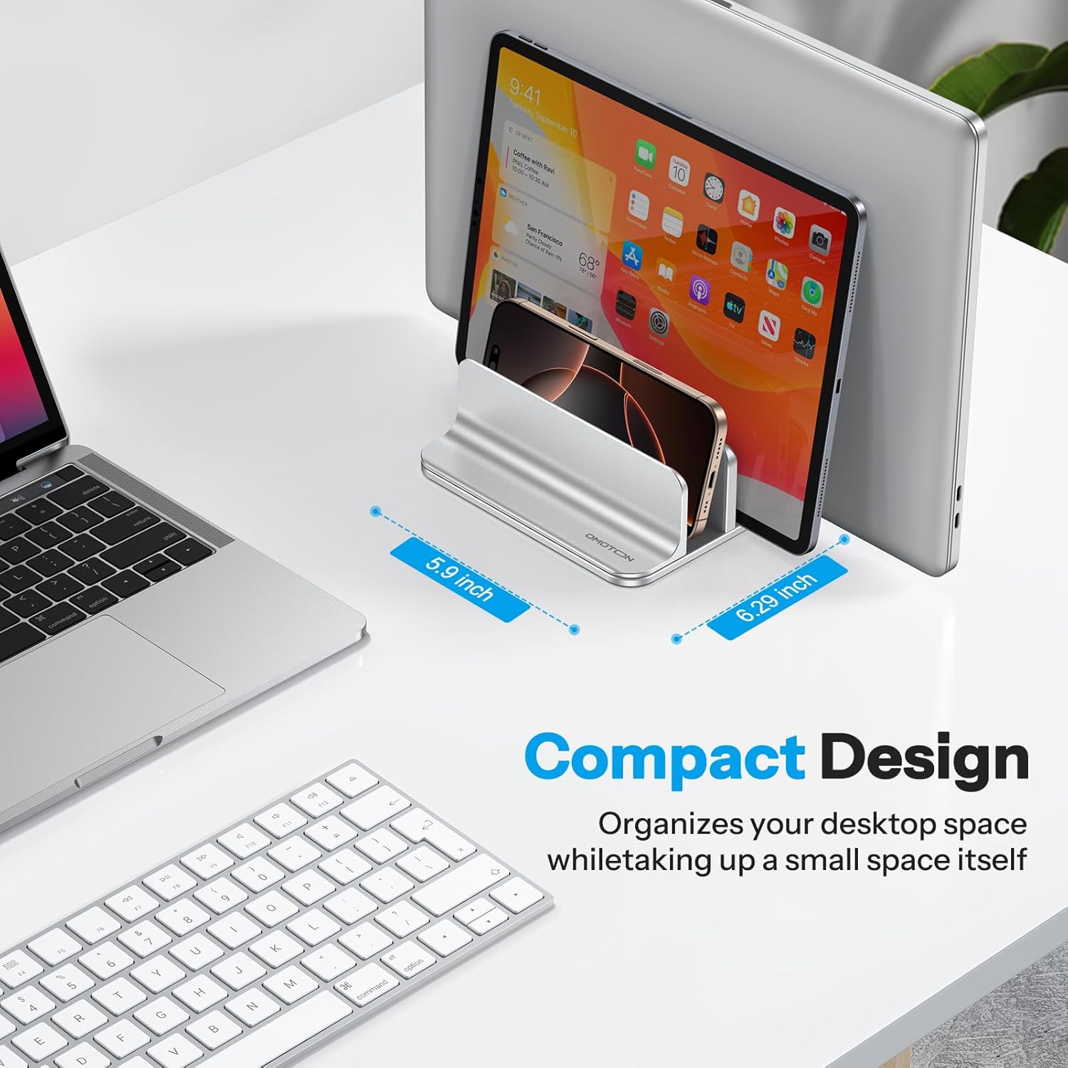 OMOTON Vertical Laptop Stand [Updated 3-Slots Version], Desktop Aluminum Mac Book Stand with Adjustable Dock Size, Fits All Mac Book, Chrome Book and Gaming Laptops (Up to 17.3 inch)