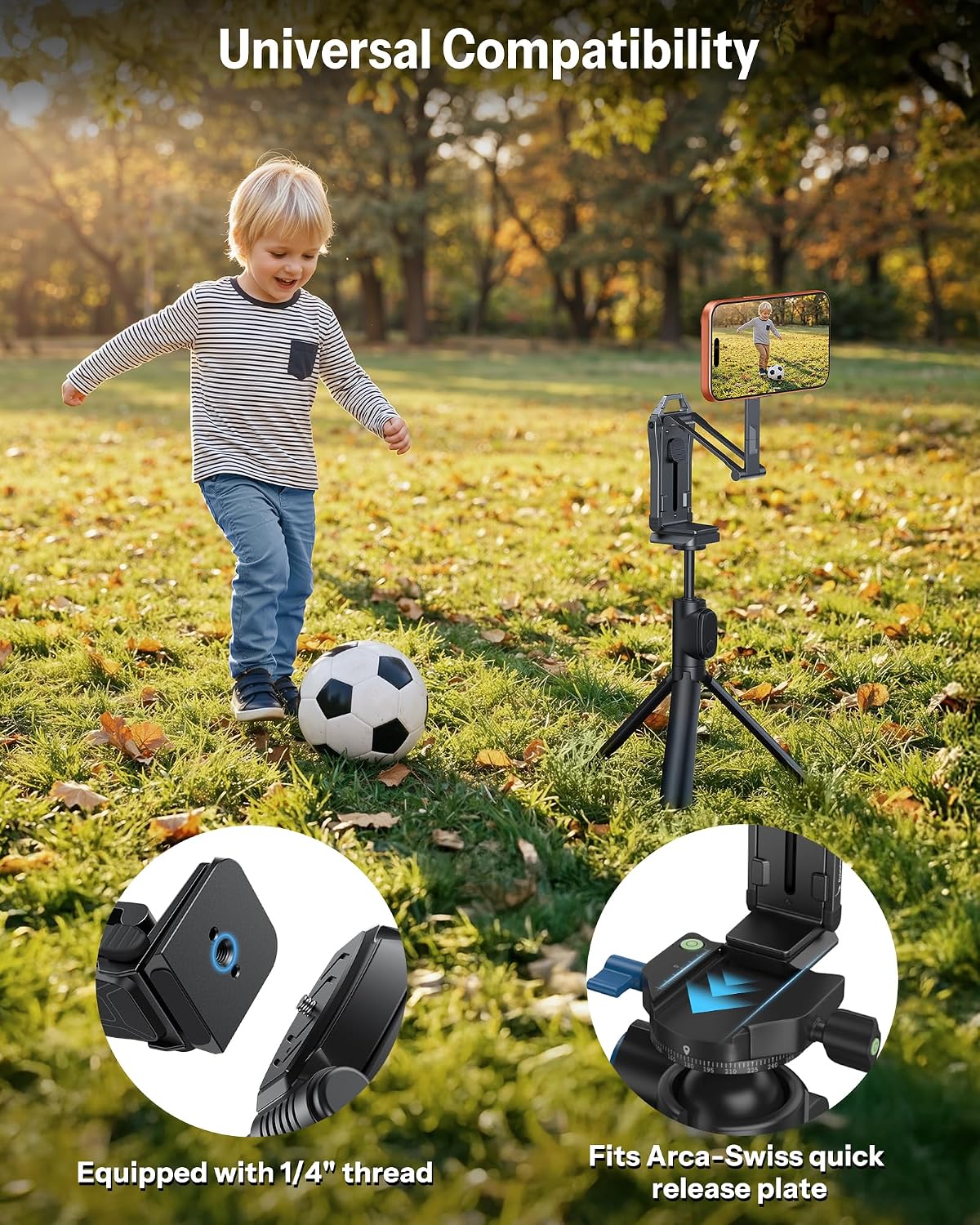 OMOTON TP02-Pro-CK Magnetic Phone Holder Kit with Fill Light & 2 Remotes | Arca-type Base with a 1/4" Screw Hole, 3 Color Temperatures ,10-level adjustable brightness, USB-C Charging, for iPhone 12-17