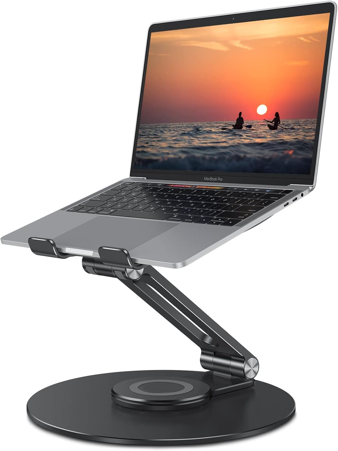 Adjustable Laptop Stand with 360 Rotating Base, OMOTON Ergonomic Laptop Riser for Collaborative Work, Dual Rotary Shaft Fully Foldable for Easy Storage, Fits MacBook / All Laptops up to 16 inches