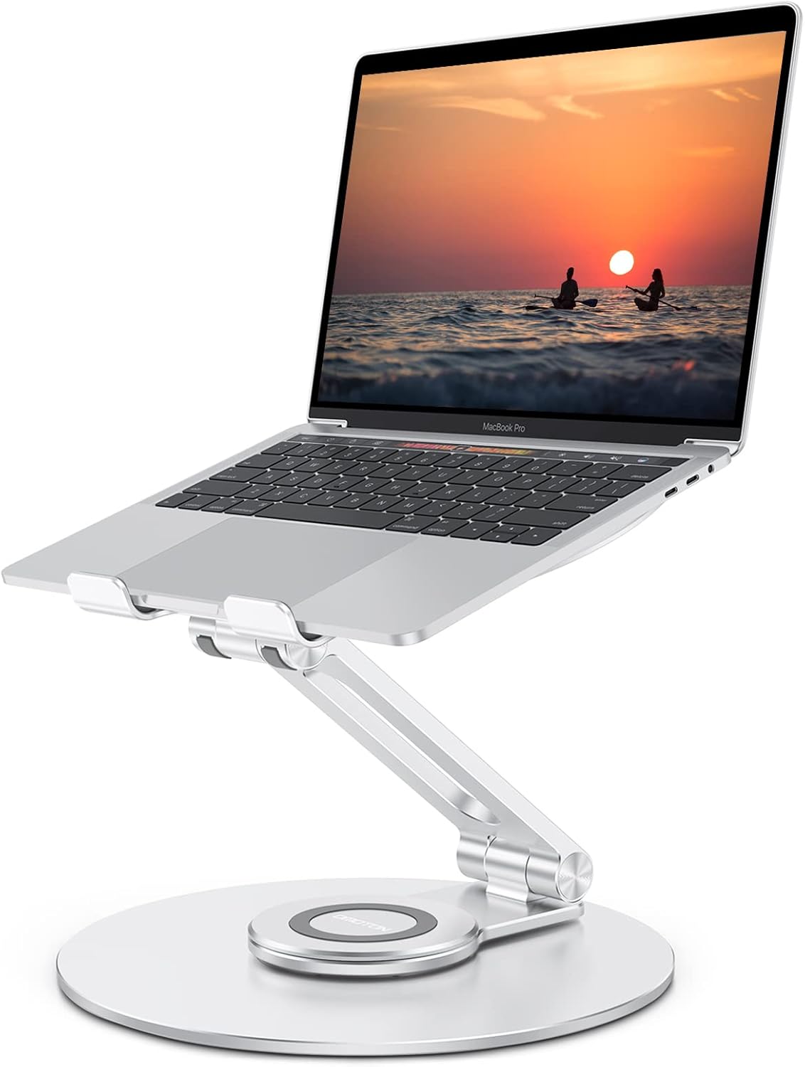 Adjustable Laptop Stand with 360 Rotating Base, OMOTON Ergonomic Laptop Riser for Collaborative Work, Dual Rotary Shaft Fully Foldable for Easy Storage, Fits MacBook / All Laptops up to 16 inches