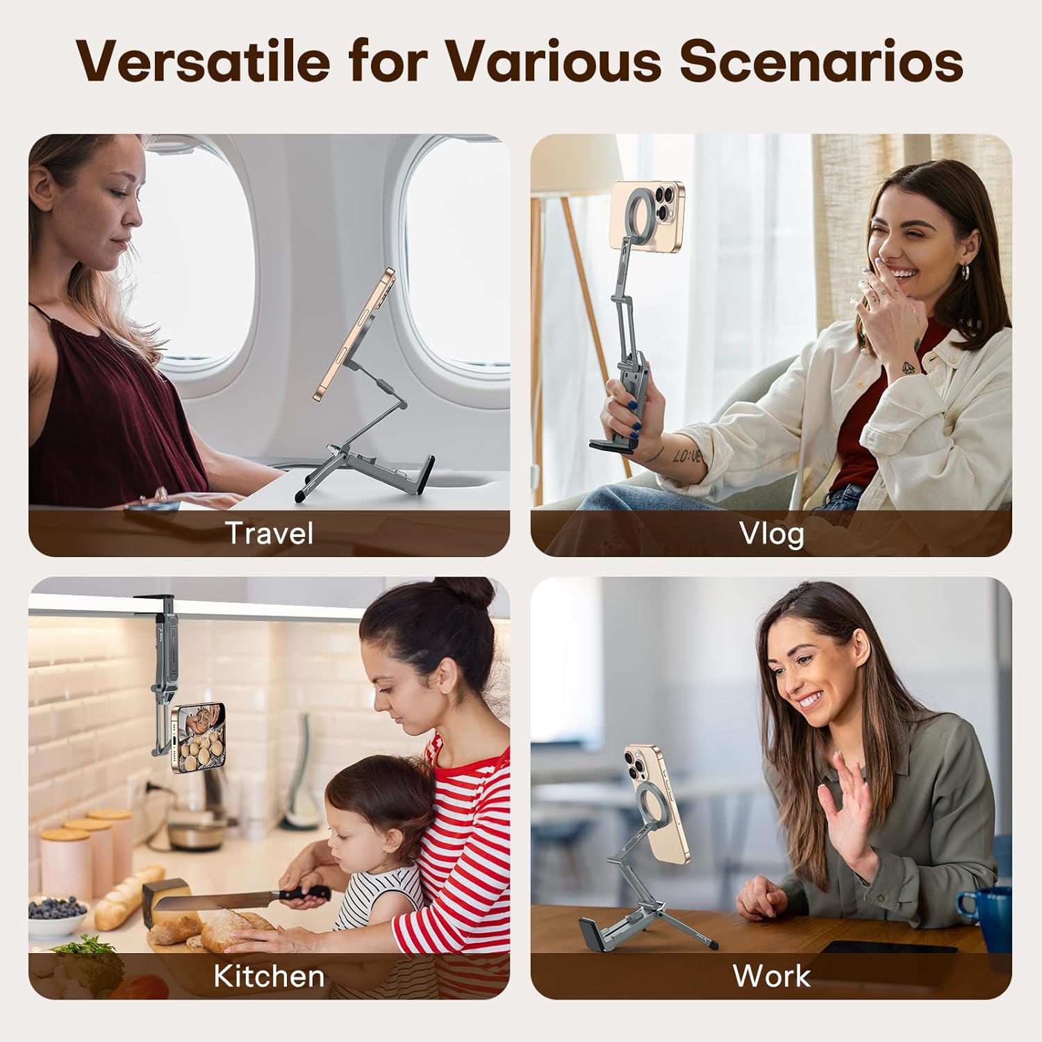 OMOTON TP02 360°Rotating for MagSafe Tripod Mount, Adjustable Aluminum Magnetic Phone Tripod for iPhone 17/16/15/14 Pro Max Air, Foldable Cell Phone Stand Fits Vlog, Gym, Travel Essentials