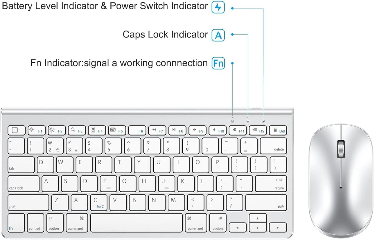 OMOTON Bluetooth Keyboard and Mouse Set Compatible with all iPad Series. With Foldable Bracket, Light and Easy to Carry, Suitable for Business Travel/Home/Office, Silver