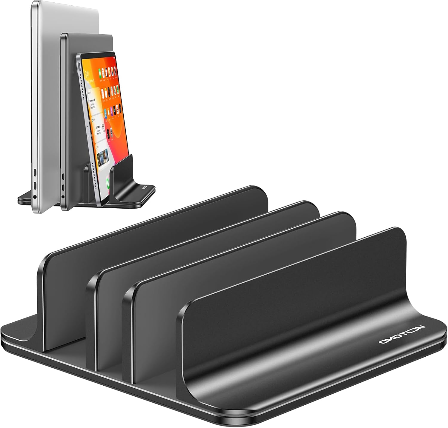 OMOTON Vertical Laptop Stand [Updated 3-Slots Version], Desktop Aluminum Mac Book Stand with Adjustable Dock Size, Fits All Mac Book, Chrome Book and Gaming Laptops (Up to 17.3 inch)