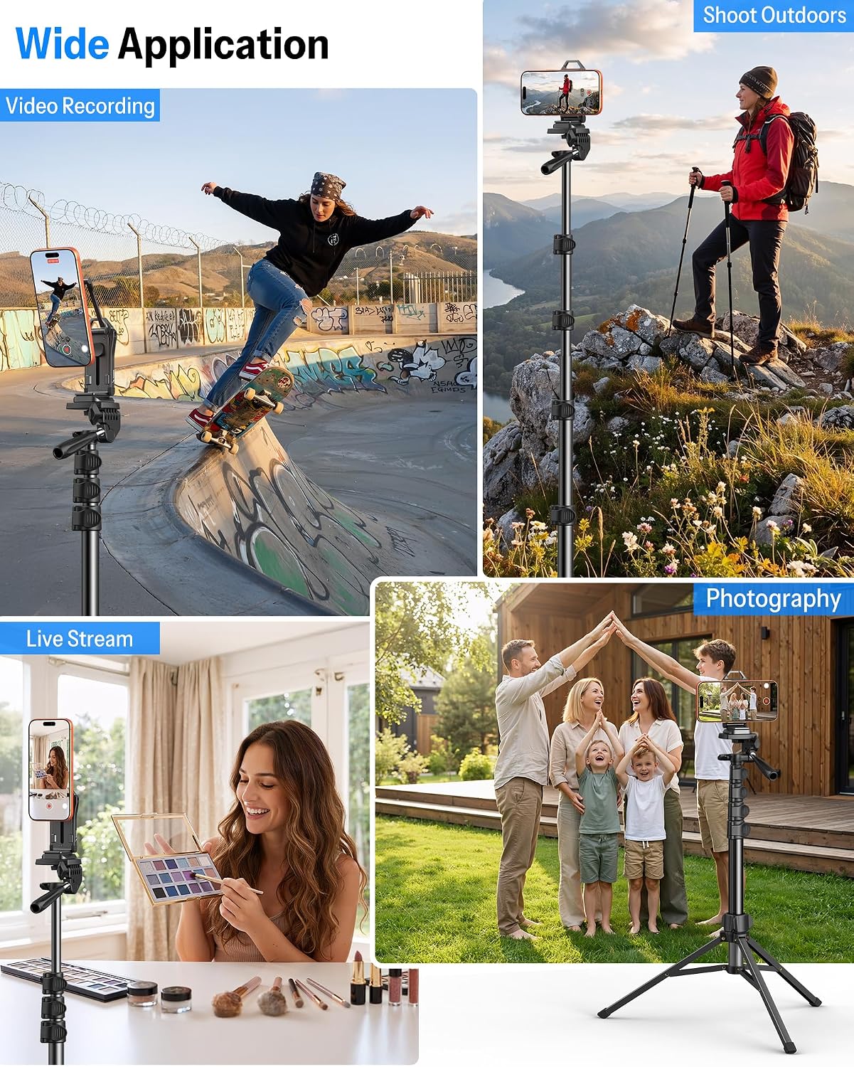OMOTON TP02-Pro-PK 65" Magnetic Phone Tripod Kit with Fill Light & 2 Remote | Arca-type Base with a 1/4" Screw Hole, Adjustable Height, 10-level Adjustable Brightness, USB-C Charging, for iPhone 12-17