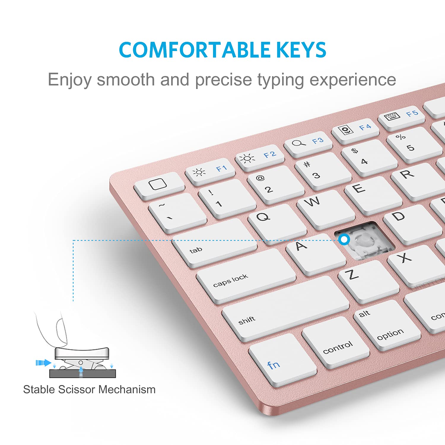 OMOTON Ultra-Slim Bluetooth Keyboard for iPad 11th/10th/9th/8th/7th, iPad Pro/Air/Mini and iPhone Series, Wireless iOS Keyboard with 12 Multimedia Keys for Office, Home, Travel, School, Pink Gold