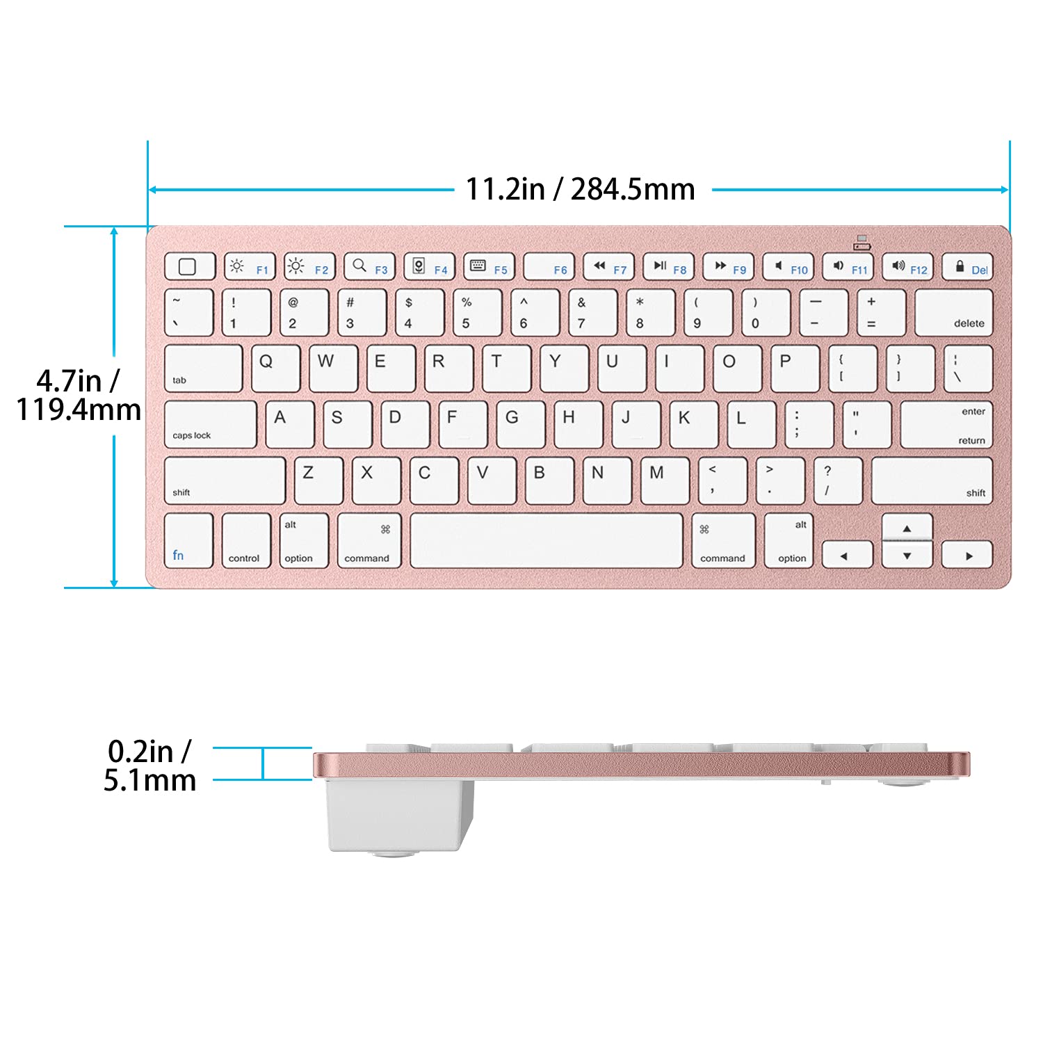 OMOTON Ultra-Slim Bluetooth Keyboard for iPad 11th/10th/9th/8th/7th, iPad Pro/Air/Mini and iPhone Series, Wireless iOS Keyboard with 12 Multimedia Keys for Office, Home, Travel, School, Pink Gold