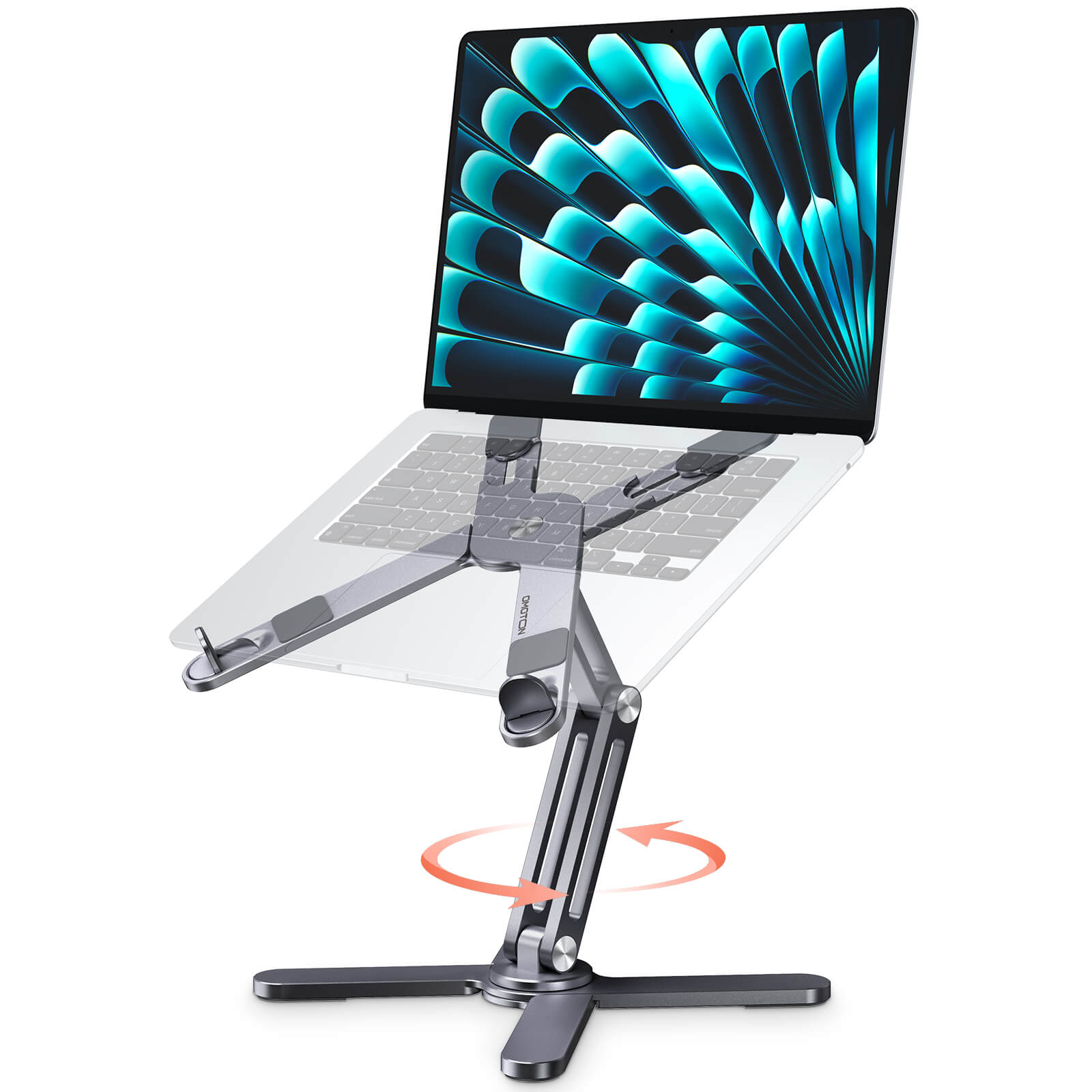 Adjustable Laptop Stand with 360 Rotating Base, OMOTON Ergonomic Laptop  Riser for Collaborative Work, Dual Rotary Shaft Fully Foldable for Easy